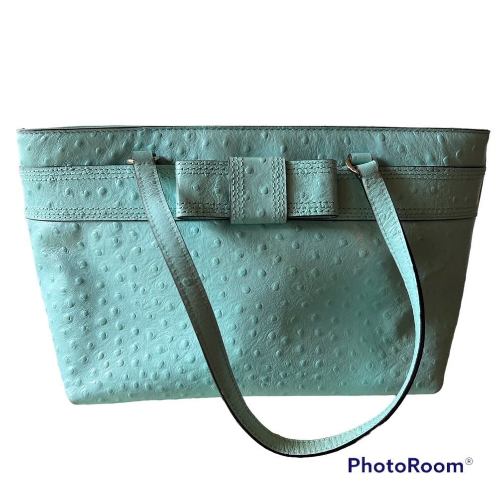 Kate Spade Turquoise Blue Ostrich Leather Handbag Tote Purse Shoulder Bag